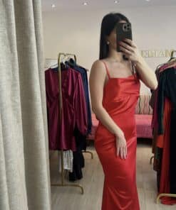 Red maxi backless gown